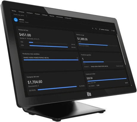 Terminal Elo I-Series 3 de 22 pulgadas vista desde la derecha con Minerva POS