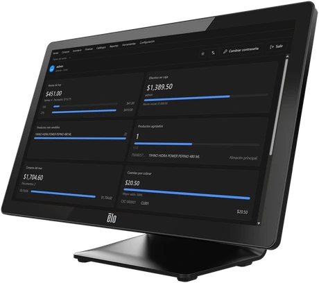 Terminal Elo I-Series 3 de 22 pulgadas en vista lateral con Minerva POS