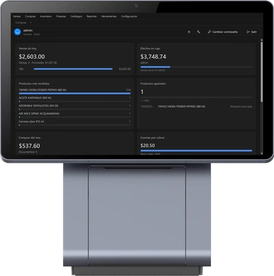 Terminal PAX con la pantalla principal de Minerva POS